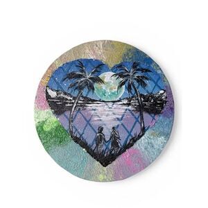 Romantic Palm Heart Canvas Wall Art Blue Purple, Pink Size 8”